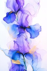 Delicate flowers in shades of lavender and blue blend seamlessly with thin metallic accents, creating a serene and artistic composition