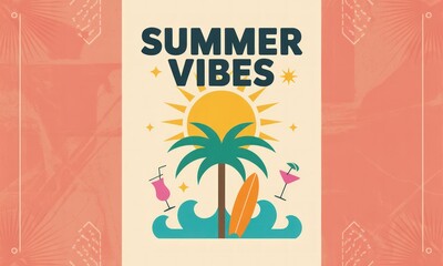 Summer vibes with palm tree sun surfboards and cocktails