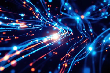 Vibrant blue and orange light trails swirling in dark space