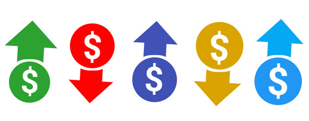 Colorful Dollar Price Movement Icons – Up Down Arrow Financial Symbol PNG