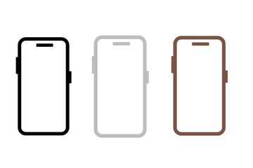 Minimal Mobile Phone Frame Icons – Black, Silver, Brown Smartphone Outline PNG