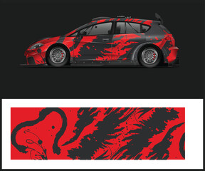 Red and Black Abstract Design for Rally Car Wrap