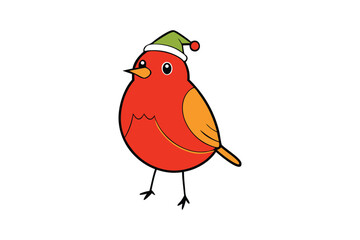 Christmas Robin Vector Illustration of Festive Bird Design on White Background