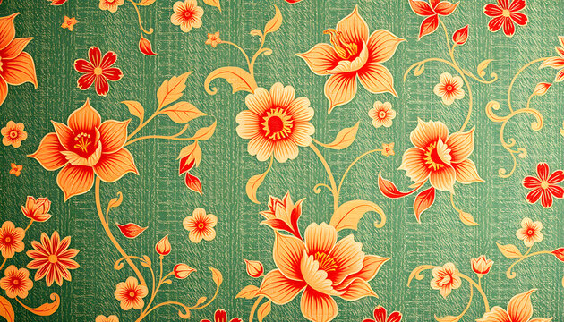 Vintage whimsical swirling floral wallpaper, asian style. White tone