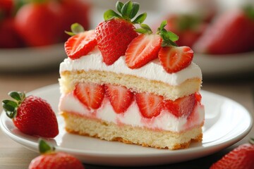 Delicious strawberry cake slice garnished with fresh berries