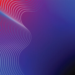 Abstract Wavy Lines vector: Dynamic design element featuring elegant, flowing white lines against a gradient backdrop of deep blue and vibrant red hues.
