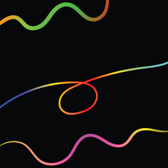 Abstract Colorful Wavy Lines on Black Background vector: Artistic digital representation of fluid colorful gradients on a dark canvas. conveying movement and dynamism. 
