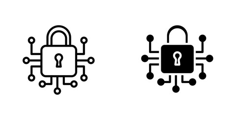 Digital locked vector icon. Outlined icon set in black and white colors, isolated for graphic and web design. 