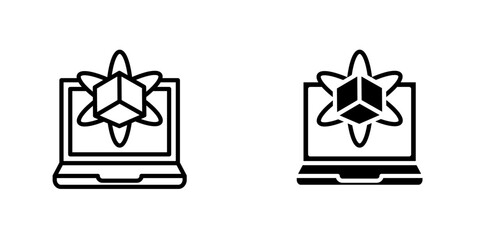 Computer simulation vector icon. Outlined icon set in black and white colors, isolated for graphic and web design