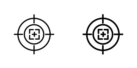 Gun target vector icon. Outlined icon set in black and white colors, isolated for graphic and web design.