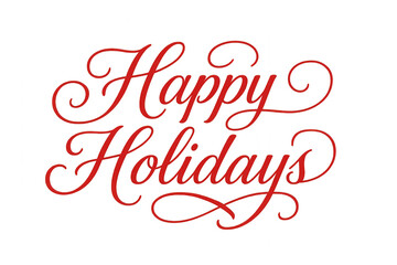 "Happy Holidays" hand lettering in festive colors, featuring decorative elements and cheerful typography, isolated on transparent background.