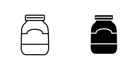Jar vector icon. Outlined icon set in black and white colors, isolated for graphic and web design. Round button.