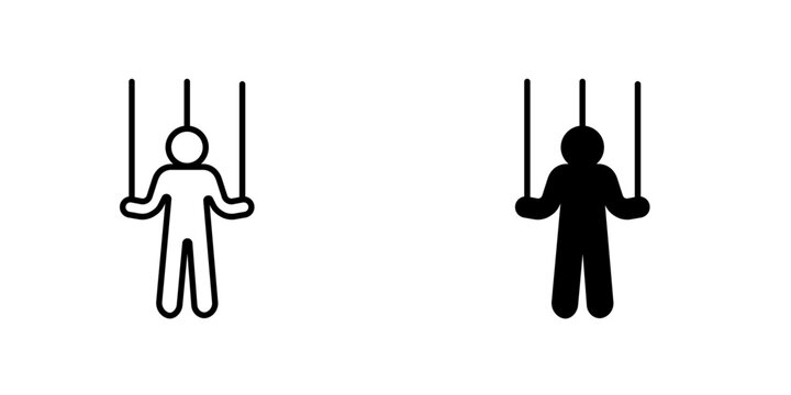 Puppet icon, hand controlling puppet icon, manipulation puppeteer authority, social influence, thin line symbol on white background - editable stroke vector illustration