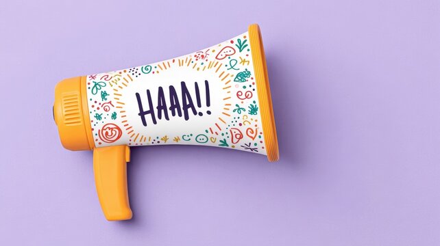 International Joke Day Background. Colorful Comic Style Megaphone with Fun Burst Design and Playful Text on a Soft Purple Background