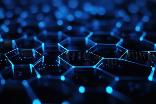 Innovative blue hexagonal patterns in a digital space creating a futuristic atmosphere
