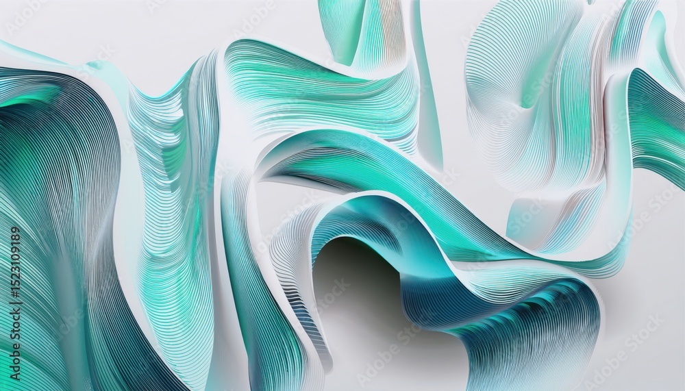 Aufkleber fluid teal and white abstract waveform with layered paper cut effect and flowing contours for modern web design, branding accent, or editorial layout with dynamic motion and depth

