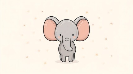 Adorable Cartoon Baby Elephant with Big Ears on Light Background