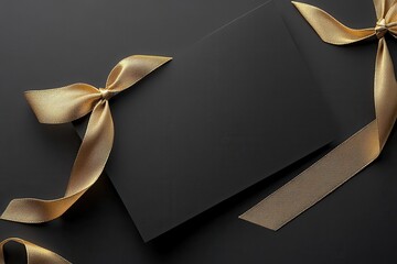 Elegant black gift card with gold ribbons for a special occasion