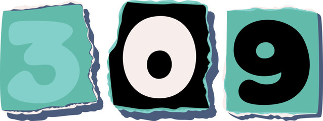 309 Retro torn paper number Design art