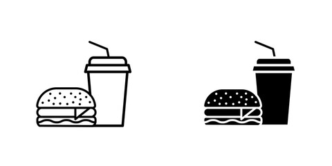 Fast food icon, Fast Food Unhealthy Diet Icon. Vector Linear Illustration of Burger and Soda, Representing Poor Dietary Choices and Health Risks. Isolated Outline Sign.