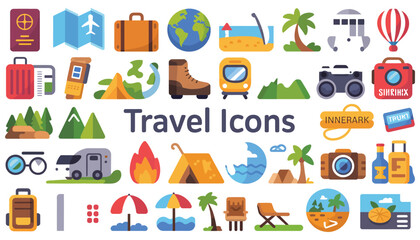 Collection of vector camping icons for travel and outdoor design