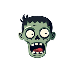 Cartoon Illustration of a Grotesque Zombie Head with Open Mouth and Wide Eyes on a White Background
