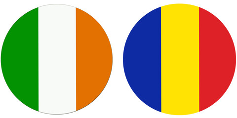 Ireland Official flag with CHAD national flag, both countries flags in Round shape and isolated on white background
Circular colorful design Flag with together.