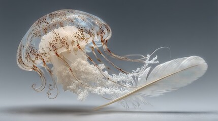   Close-up of a jellyfish with feather in mouth against blue sky