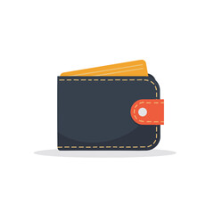 Flat Vector Illustration of a Black Wallet with Orange Details and Cards, Financial Concept