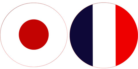 Japan Official flag with France national flag, both countries flags in Round shape and isolated on white background
Circular colorful design Flag with together.