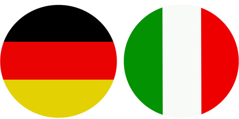 Fototapeta premium Germany Official flag with Italy national flag, both countries flags in Round shape and isolated on white background Circular colorful design Flag with together.