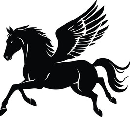 Pegasus Silhouette Icon &ndash; Winged Horse Vector Illustration in Black