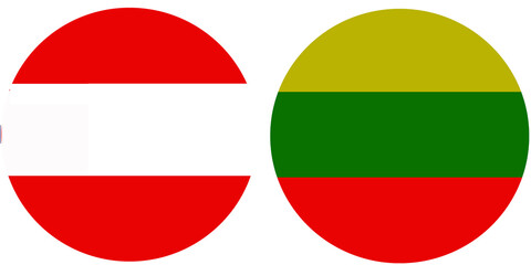 Austria Official flag with Lithuania national flag, both countries flags in Round shape and isolated on white background
Circular colorful design Flag with together.