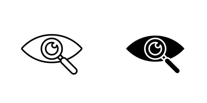 Investigation icon, Eye icon set. Containing eyes, see, visible, surveillance, view, vision, witness, looking at, supervision and focus icons. Solid icon collection. Vector illustration.