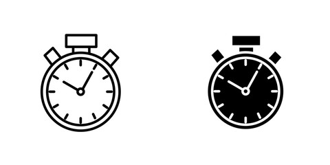 Stopwatch icon set. Line and glyph stopwatch timer. Countdown timer collection.