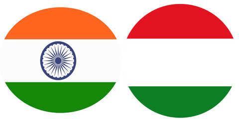 India Official flag with Hungry national flag, both countries flags in Round shape and isolated on white background
Circular colorful design Flag with together.