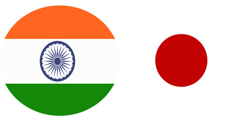 Fototapeta premium India Official flag with Japan national flag, both countries flags in Round shape and isolated on white background Circular colorful design Flag with together.