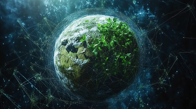 Global network connection earth technology digital transformation worldwide communication system planet