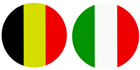 Obraz premium Belgium Official flag with Italy national flag, both countries flags in Round shape and isolated on white background Circular colorful design Flag with together.
