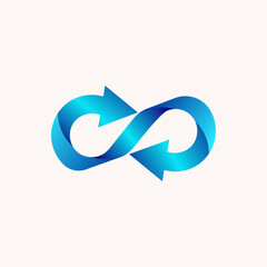 Blue infinity arrow loop vector logo symbol representing continuity, motion, and technology in modern design concept