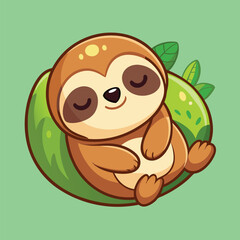 Cute Baby Sloth Sleeping Peacefully – Adorable Jungle Animal Vector Cartoon
