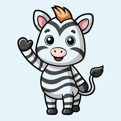 Cute Zebra Waving Hello &ndash; Friendly Animal Cartoon Vector Icon Isolated on White

