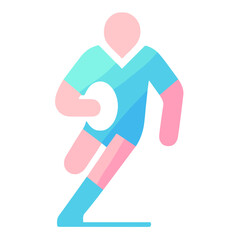 Soft-colored rugby player sprinting with ball vector illustration on transparent background symbolizing energy, speed, and competitive spirit in modern rugby sport visuals