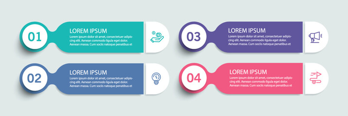 Business infographic design template with 4 options, steps or processes. Can be used for workflow layout, diagram, annual report, web design	
