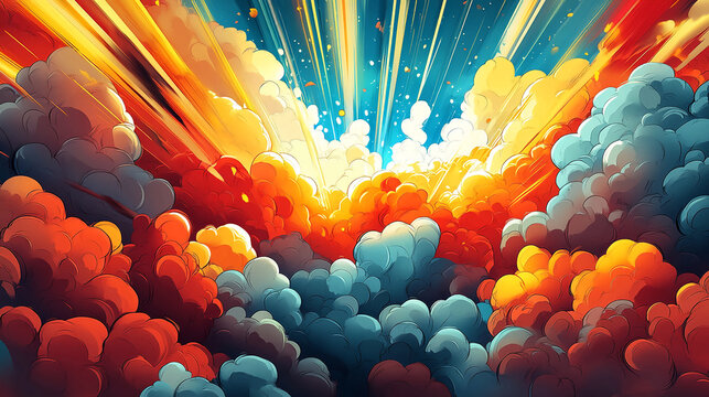 Colorful sky clouds illustration art background wallpaper design vibrant fantasy sky art painting clouds