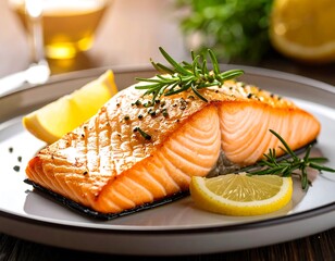 Grilled salmon with lemon and herbs