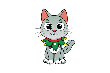 Christmas Tinsel Cartoon Vector Festive Cat Character on White Background Design