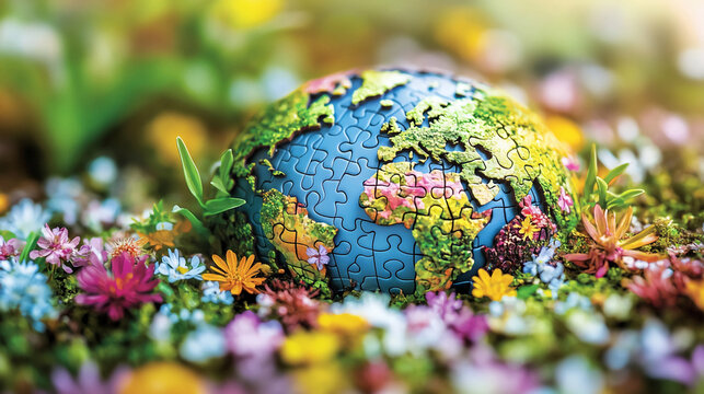 Globe puzzle earth day save environment nature conservation biodiversity sustainability awareness