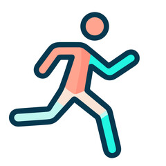 Minimalist colorful running figure vector icon on transparent background symbolizing speed, agility, and healthy living for wellness and fitness visuals