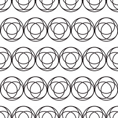 Abstract multiple outline circle form lined horizontally seamless pattern, minimalist simple hand drawn vector illustration, decorative monochrome texture, repeat ornament for textile, gift paper